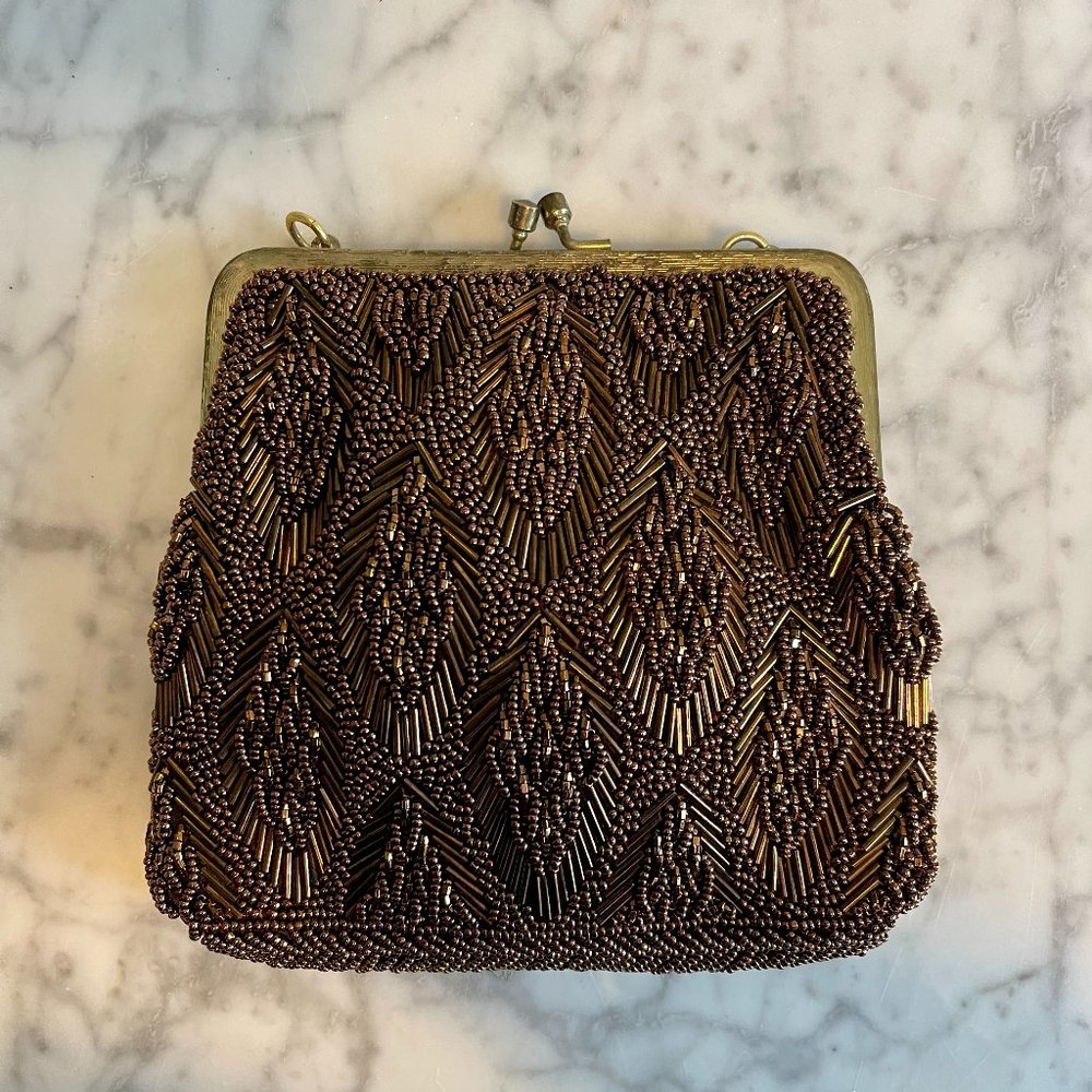 Vintage Walborg Bronze Beaded Evening Bag Clutch